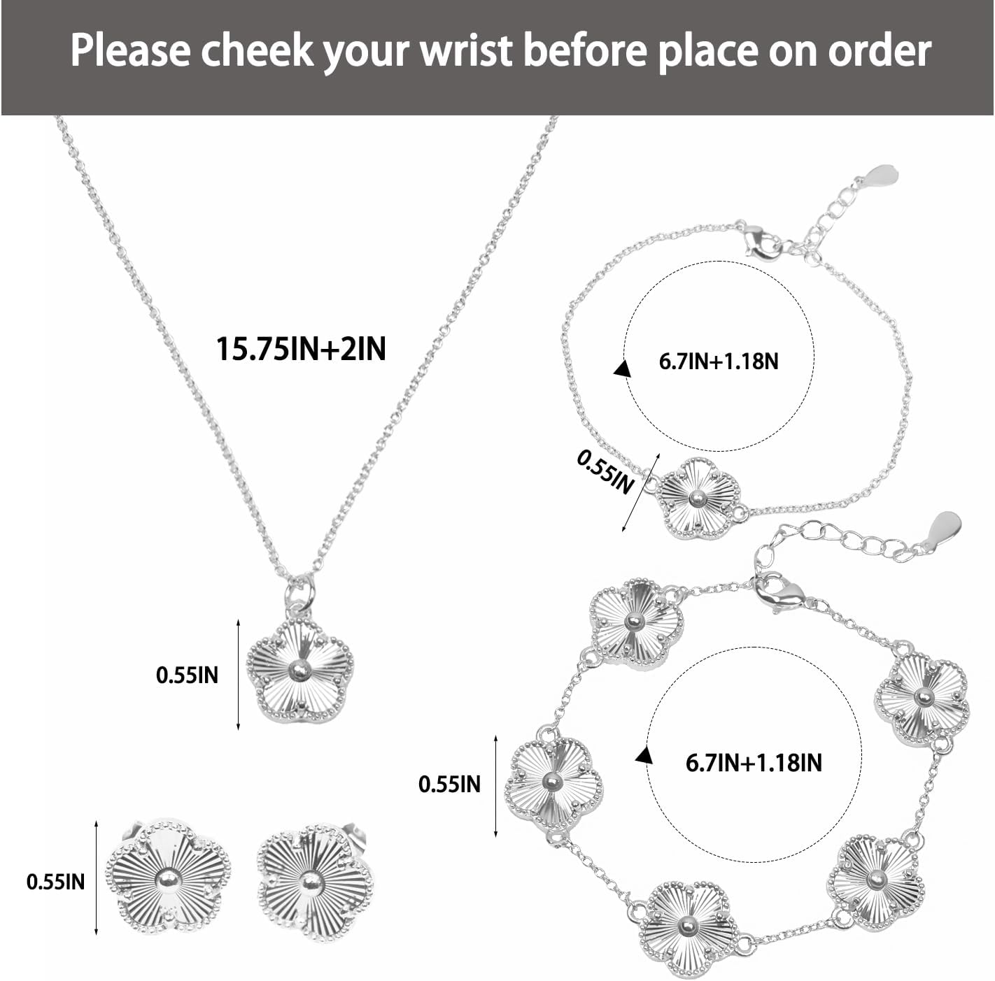 Freinit 4Pcs Gold Necklace Earrings Bracelet Set, 18K Gold Plated Flower Jewelry Set Floral Pendant Stud Gold Jewelry Sets for Women,Christmas Birthday Lucky Gift for Mom Wife Daughter GF - Image 2