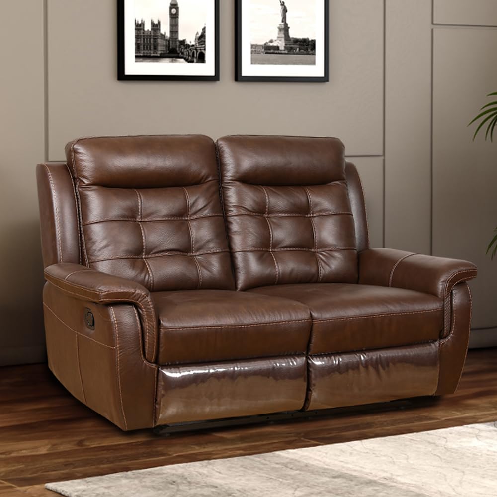 Royaloak Miami American Leather Two Seater Recliner | Flat Pebbel Emboss Thick Leather | High Backrest | Tufting Design | ... - Review, Price and Buying Guide