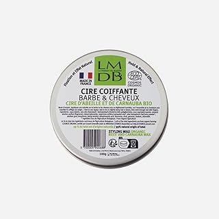 Cire Coiffante Barbe et Cheveux 2-en-1 Bio - Cire d’Abeille et Carnauba Bio - Ecocert, 99% d’Ingrédients d’Origine Naturelle - Fabrication Française - 120 gr