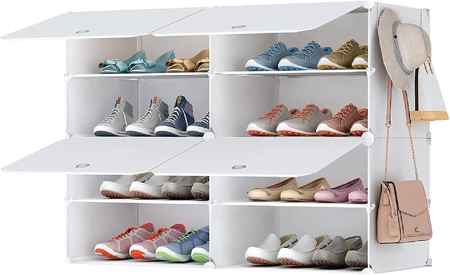 Patented Shoe Racks Organizers Shelves, Floor-Standing, Wall Hanging, Sturdy and extendable. Easy DIY Assembly, for Door Entrance, Closet, and Workplace (3x8Grid, Translucent)