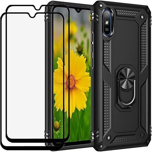 Funda para Xiaomi Redmi 9A con protector de pantalla de cristal, híbrida resistente a los arañazos de doble capa, antiarañazos, a prueba de golpes,
