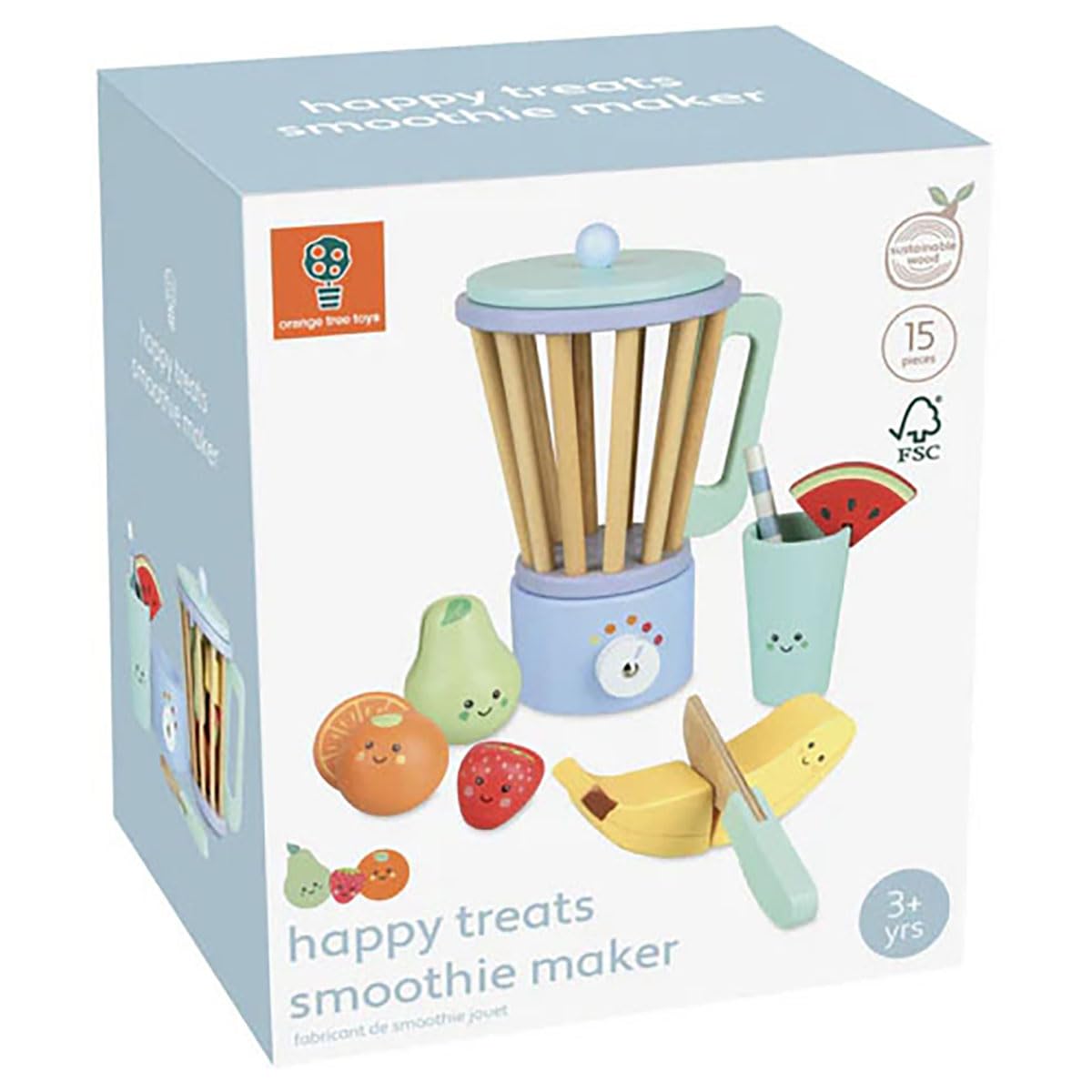 Orange Tree Toys Wooden Smoothie Maker and Pretend Play Kitchen with Fruits, Blender & Cup Toy Set