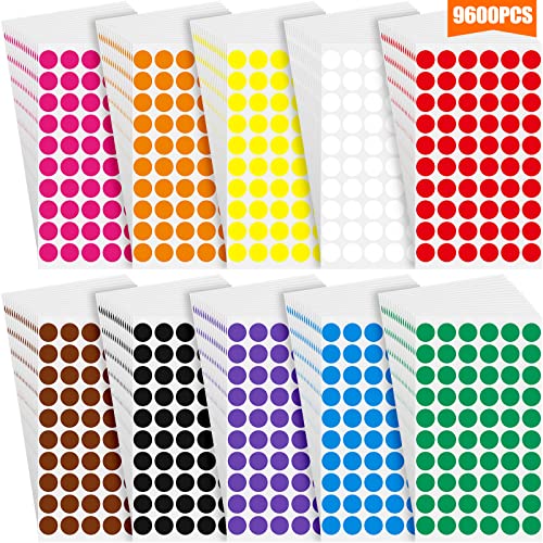 Autocollants ronds 1,27 cm en lot de 9600 pièces de 10 couleurs pour marquage