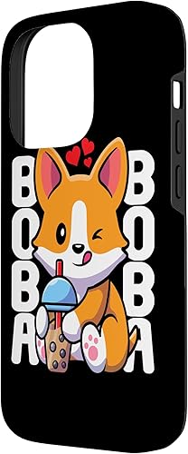 Miniatura 2 de Funda Kawaii con diseño de corazón de té de burbujas para iPhone 14 Pro Kawaii Boba Dog Corgi Tea Drink