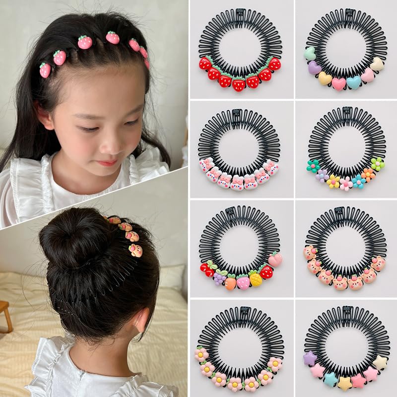 4 Pcs Stretch Hair Comb Headbands for Girls | Flexible Hair Bands with Cute Cartoon Design | Non-Slip Hair Accessories for Kids | Colorful, Lightweight, Stylish Hair Hoop | Multi Design.