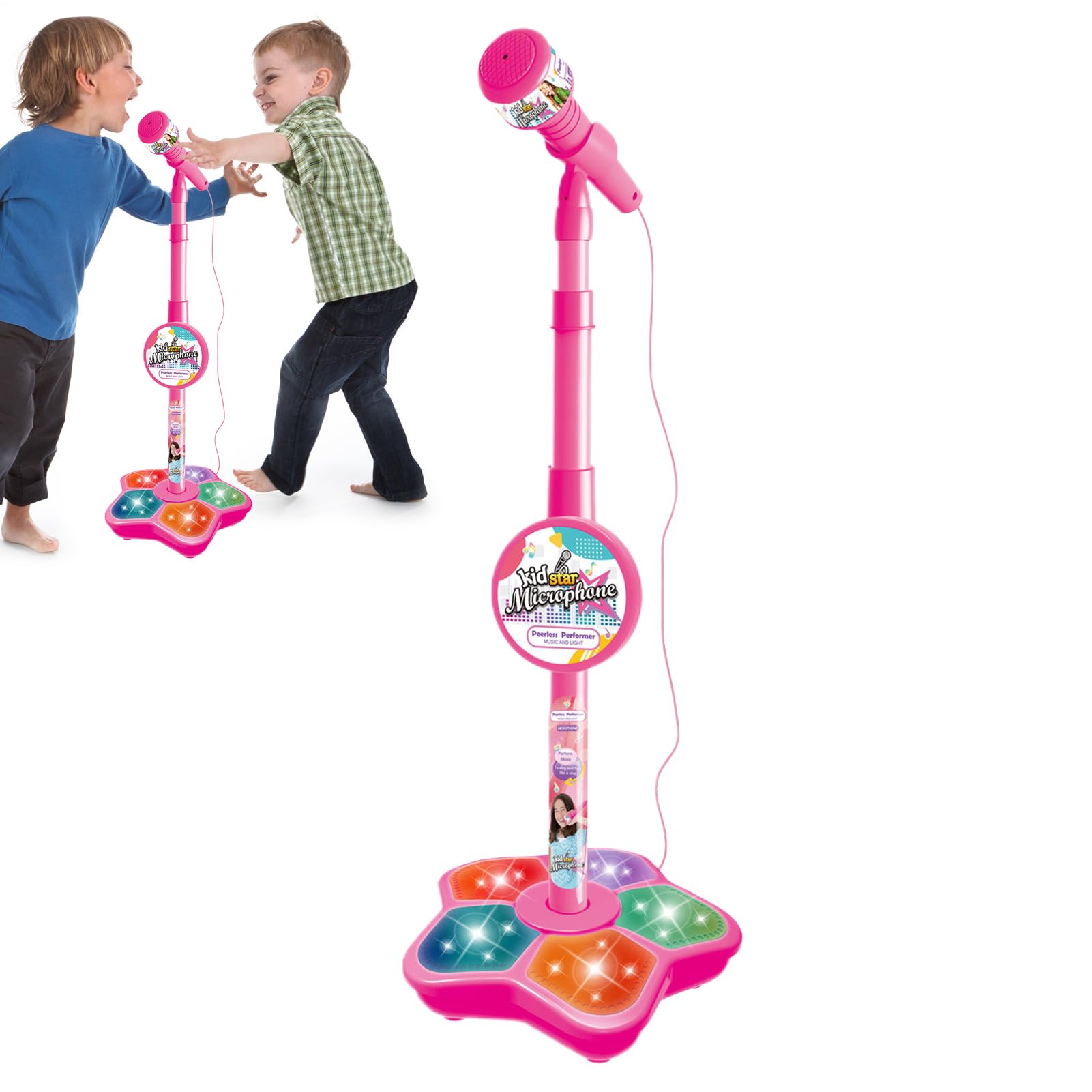 Micrófono para niños con Soporte, Juego de Altavoces de, Kit de reproducción Musical | Unidad Compatible con de Audio Inteligente, Rendimiento de iluminación con Efecto Eco para Juegos