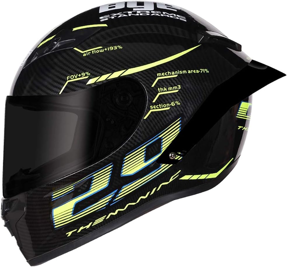 Mangen Full Face Carbon Fiber Motorbike Dual Sport Motorcycle Helmet Urban Scooter Helmets 29 Carbon Pattern (Smoke Shield, XL (61-62cm))