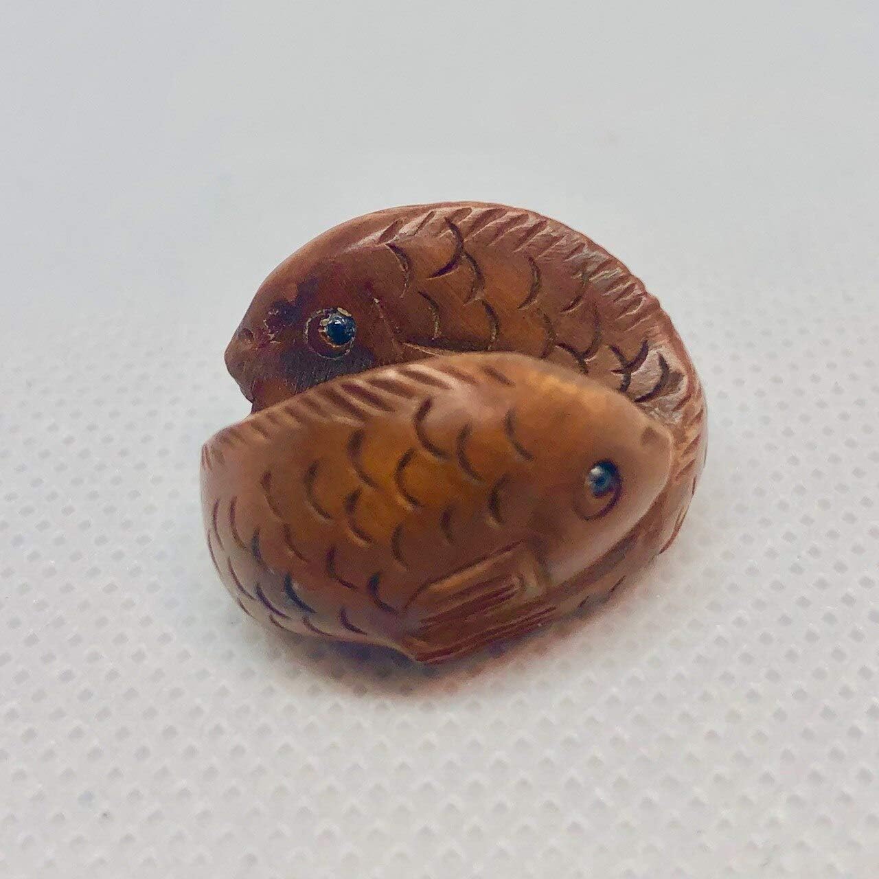 Pisces Hand Carved & Signed Boxwood Fish Ojime/Netsuke Bead for Jewelry Making