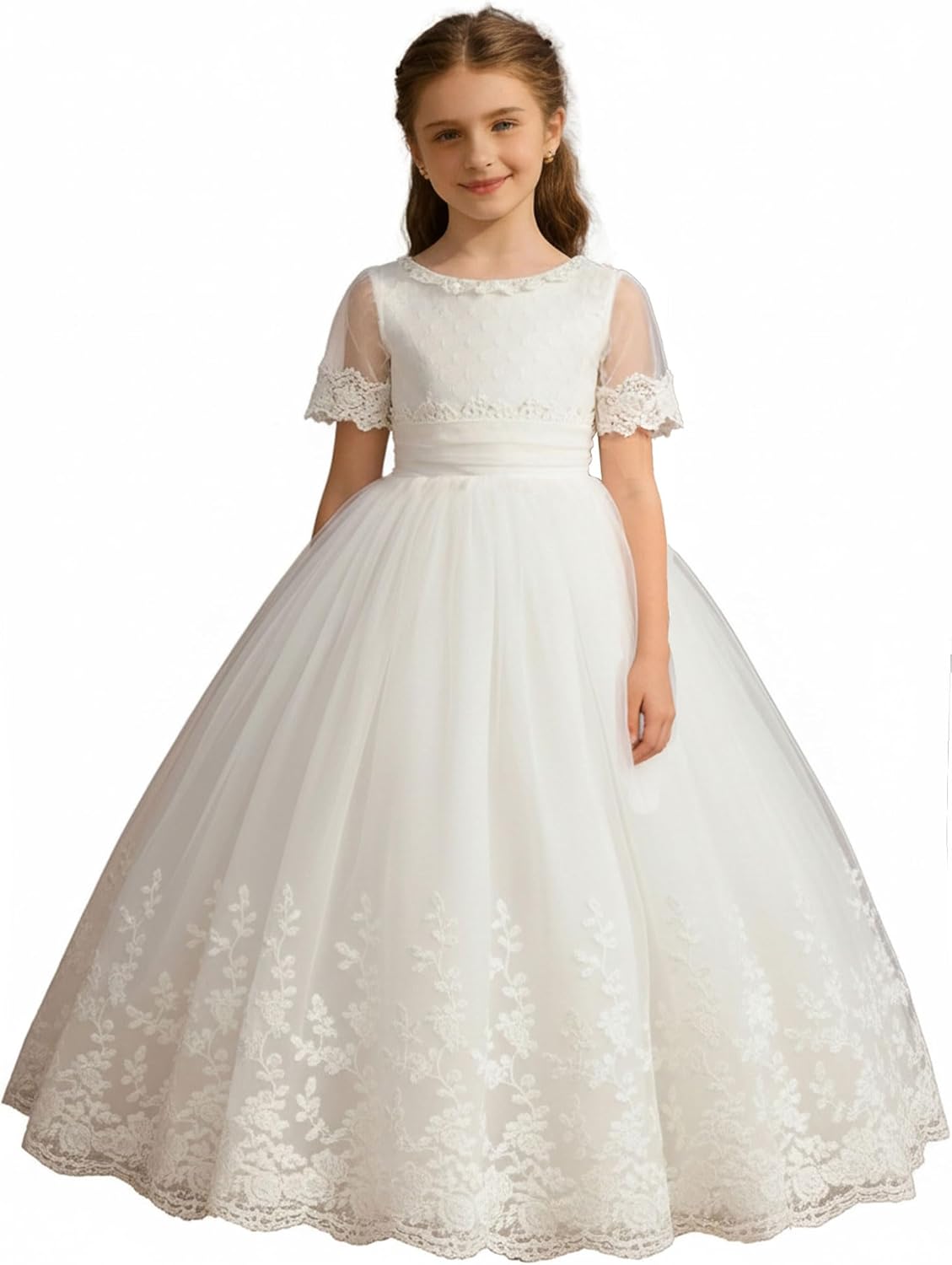 Flower Girl Dress for Wedding Lace First Communion Formal Dresses Kids Birthday Party Pageant Ball Gown