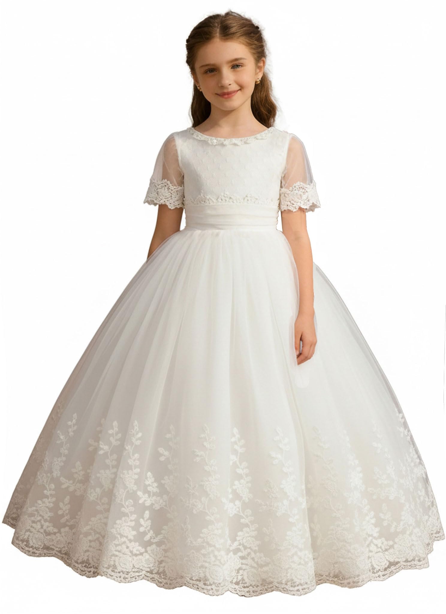 Flower Girl Dress for Wedding Lace First Communion Formal Dresses Kids Birthday Party Pageant Ball Gown