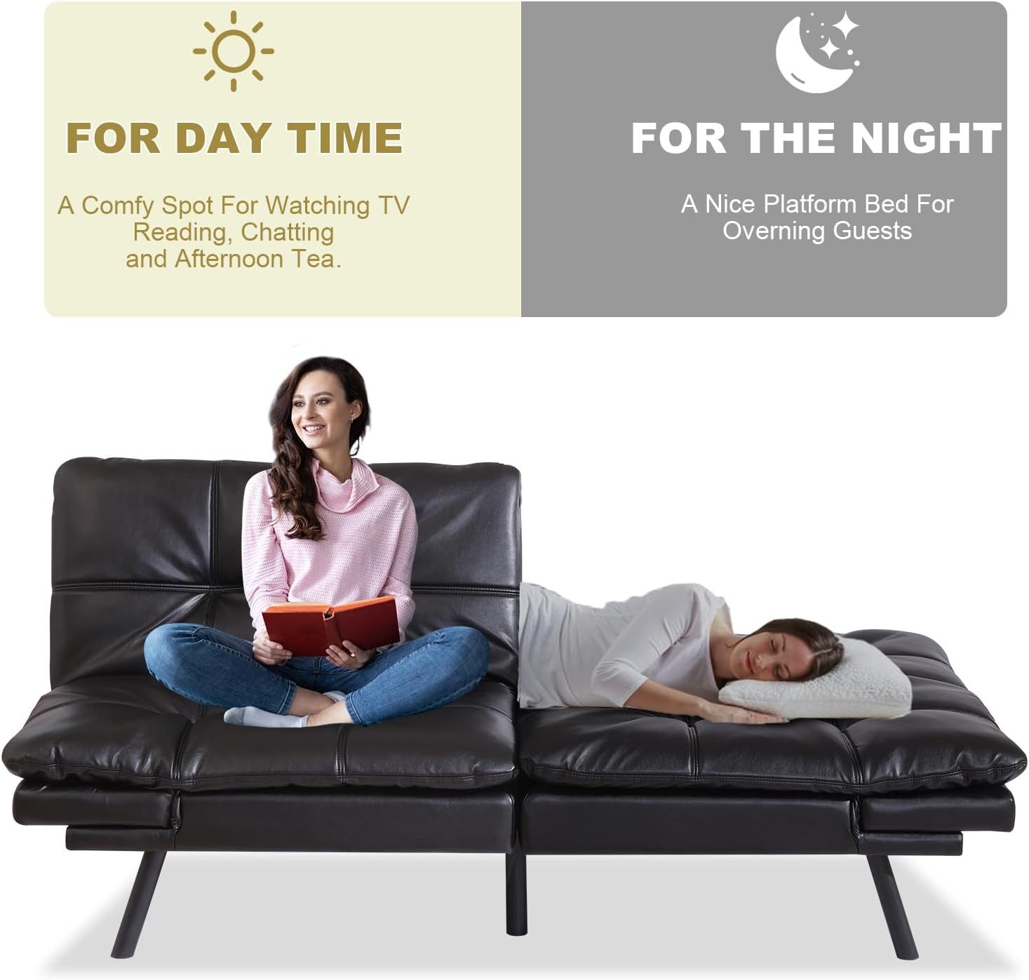 MUUEGM Convertible Futon Sofa Bed, Memory Foam Futons Couch Bed, 71" Adjustable Backrests and Armrests Sleeper Sofa, Modern Love Seat Couch Bed for Living Room, Small Space, Office, Dark Black