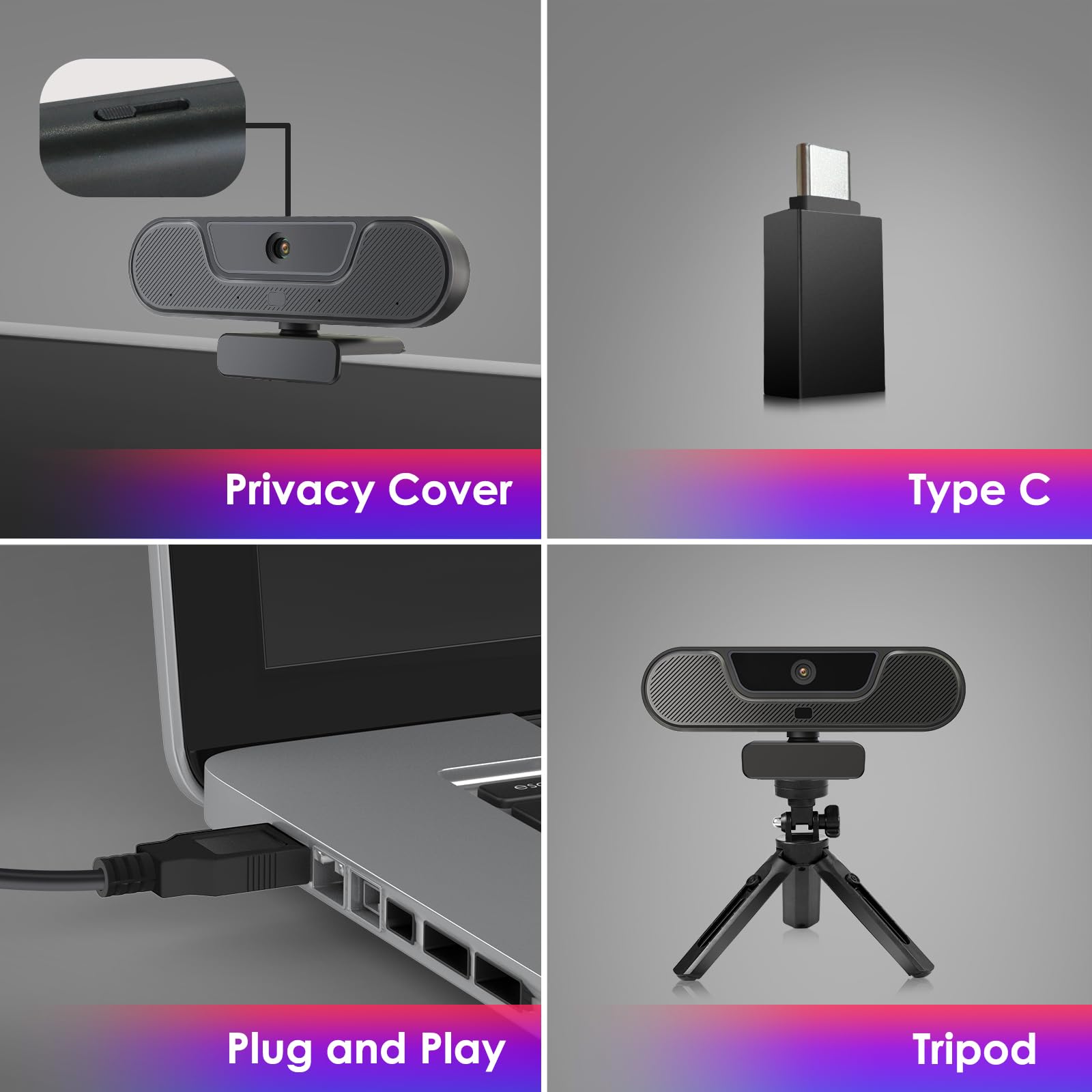 V20 UHD 4K Webcam mit Mikrofon und Lautsprecher, 4K/25FPS, 1080P/30FPS, AI Autofokus, Fernbedienung, 3XZoom, 112°Sichtfeld, Plug&Play, mit Abdeckung und Stativ für Videoanruf und Konferenz