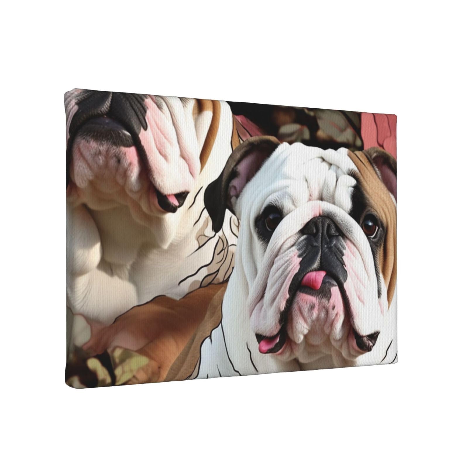 YKLJG English Bulldogs Printed Wall Art Canvas Painting 30x20 CM Wooden Framed Picture Painting Artwork Prints for Bedroom Kitchen Home Office Decor