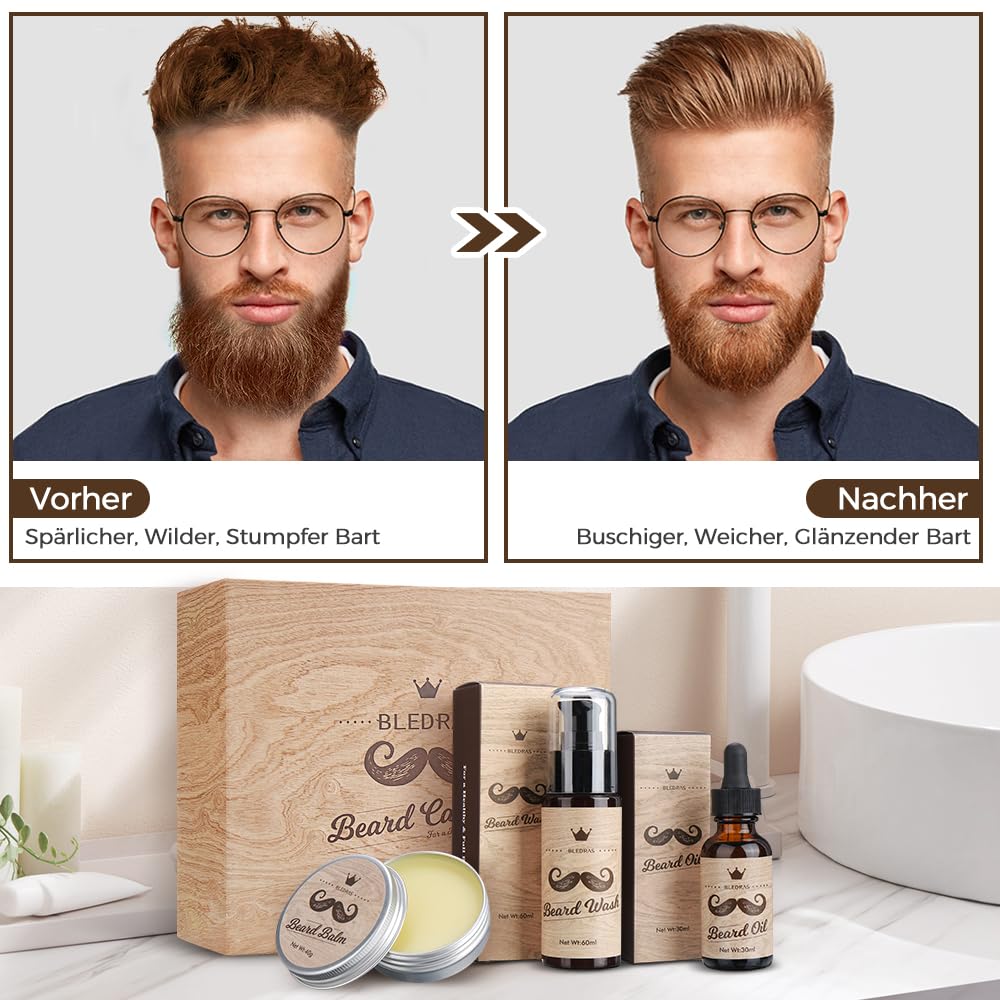 Bartpflege Set für Männer, Bledras 13 in 1 Bartpflege Geschenkset mit Bartshampoo, Bartöl, Bart Balsam, Bart Kamm, Bartbürste, Bartschere, Bartschablonen, Bart Set Geschenk für Männer