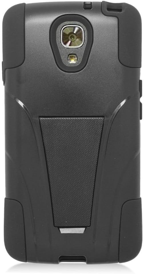 Multi Color LG LS740 Volt Heavy Duty Rugged Impact Hybrid Case Cover; Black Hard Shell Combo Holster Case Cover Kickstand Protective Case for LG LS740 Volt (Black)