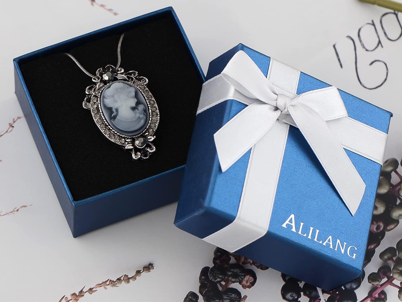 Alilang Vintage Inspired Rhinestones Cameo Lady Victorian Maiden Pendant Necklace