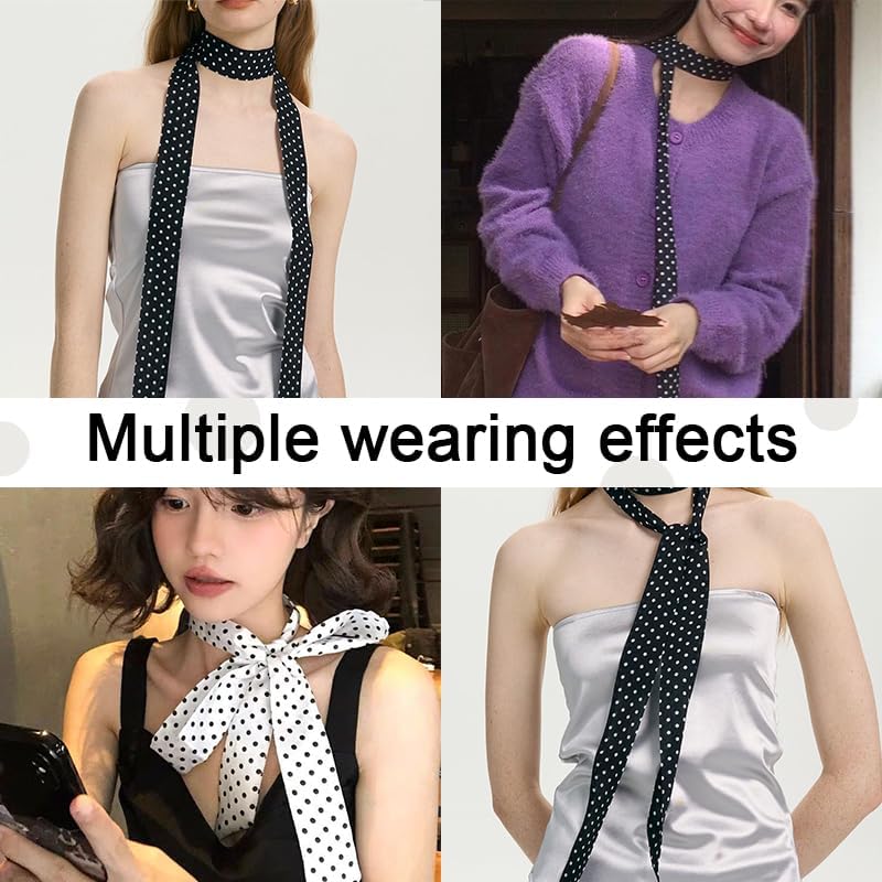 YALLNASL Long Skinny Polka Dot Scarves - Trendy Polka Dot Scarf for Neck Handbag Hair Accessories Womens Vintage Party Outfit - Image 3