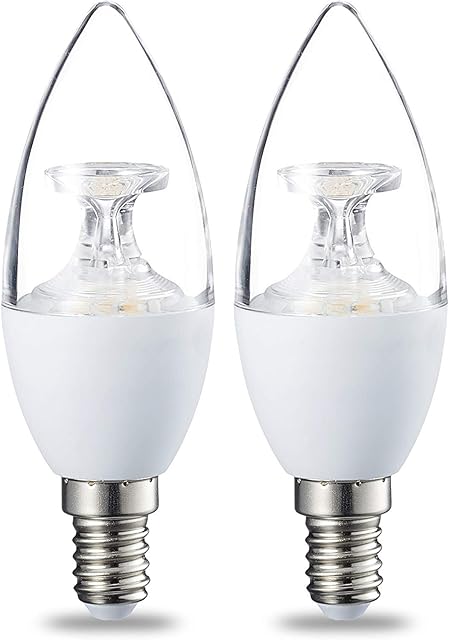 Amazon Basics LED E14 Small Edison Screw Candle Bulb, 6W (equivalent to 40W), Clear, Dimmable- Pack of 2
