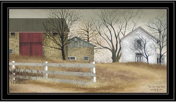 Trendy Decor4U The Old Stone Barn by Billy Jacobs Printed Wall Art, 33 Inch x 19 Inch, Black Frame