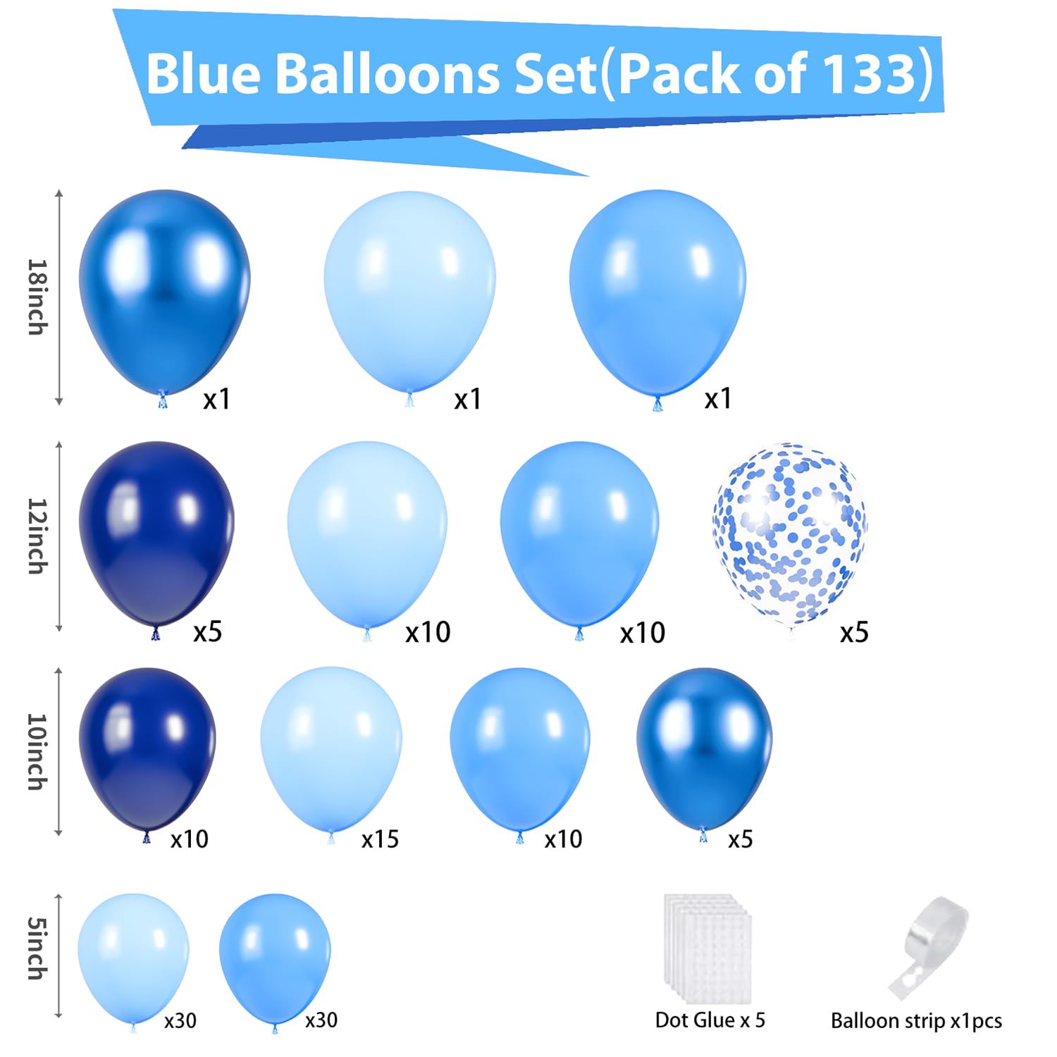 Blue Balloons Garland Arch Kit, 133pcs Navy Balloons Light Baby Blue Balloon Different Size for Baby Shower Birthday Bridal Shower Anniversary Party Decorations