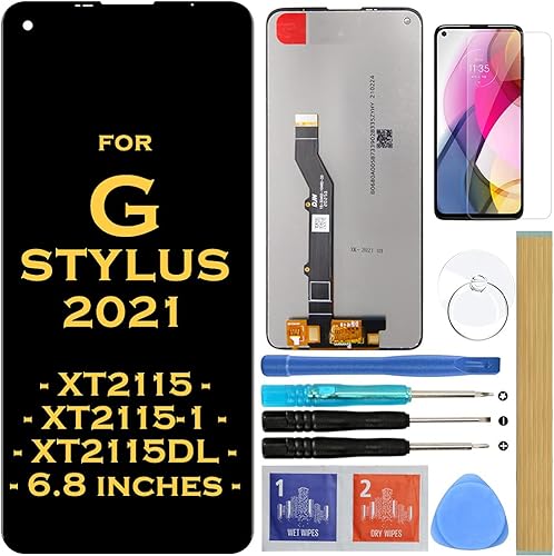 Reemplazo de pantalla LCD Pantalla táctil digitalizador Asamblea para Motorola Moto G Stylus 2021 XT2115 XT2115-1 XT2115DL 6.8" (negro)
