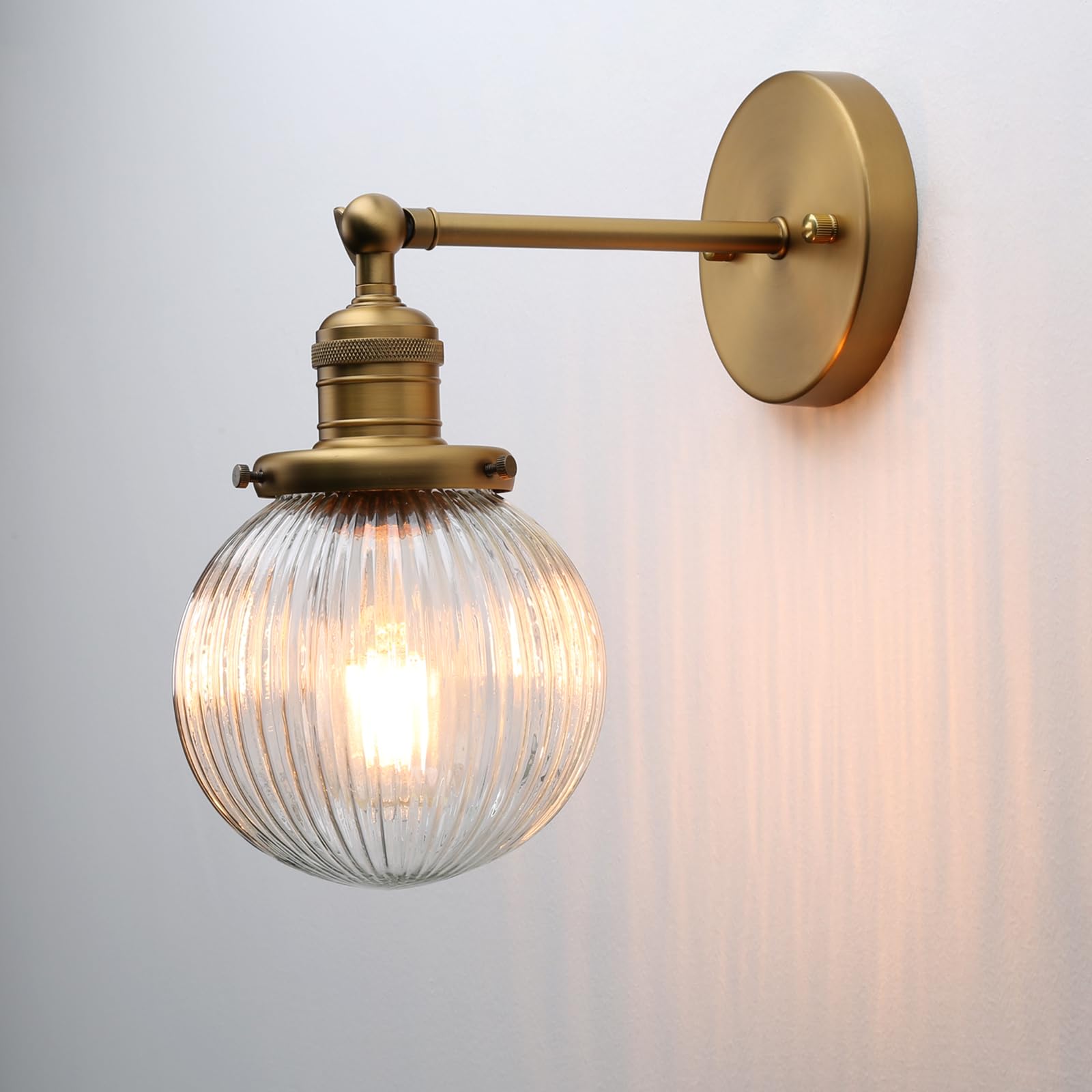 Pathson Industriel Applique Murale Abat-jour en Verre Strié Éclairage Intérieur, E27 Miroir Lampe Murale pour Salon, Salle de bain, Chambre à Coucher (Antique)