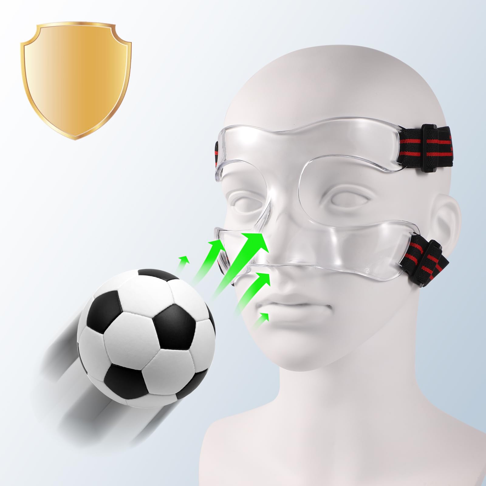 Protezione per il Naso, 15x9,5cm Maschera per Naso Rotto Visiera Sportiva Rossa Nera Maschera con Imbottitura Visiera Regolabile per Basket Calcio Baseball (Mezza Copertura)