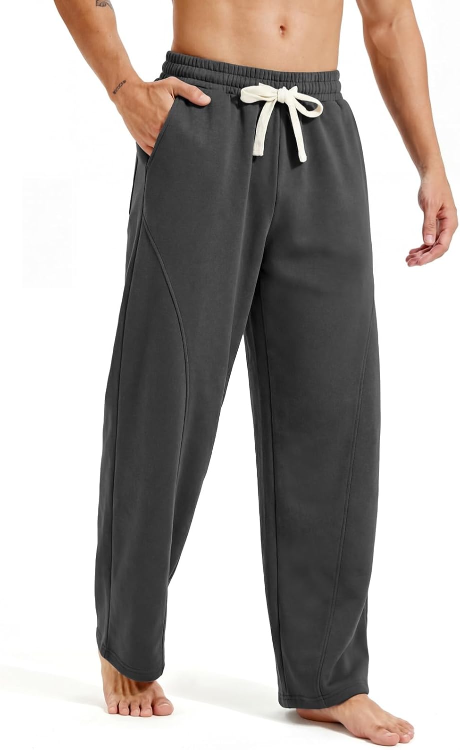 ZUY Men's Baggy Fleece Sweatpants Cotton Lounge Open Bottom Athletic Pants Straight Leg Drawstring with Pockets - Image 5