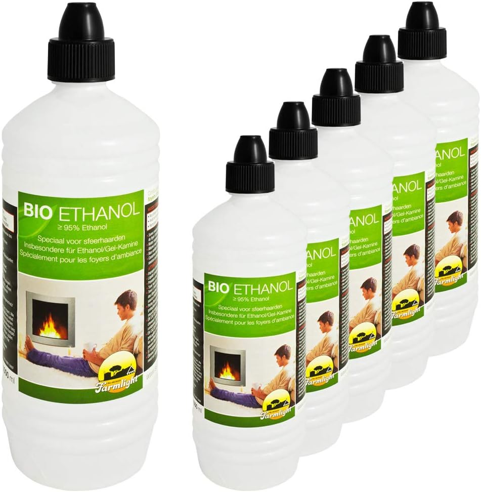 6 litres bio-ethanol > 95% - 96.6% premium for ethanol fireplaces, gel fireplaces, bamboo torches, residue, loose combustion from renewable raw materials.