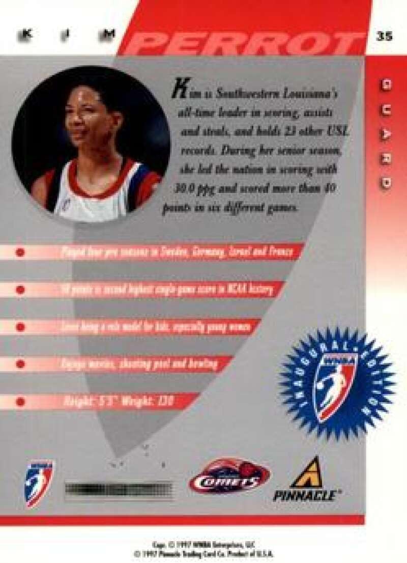 1997 Pinnacle Inside WNBA #35 Kim Perrot RC Rookie Card Houston Comets Inaugural WNBA Basketball Trading Card in Raw (NM or Better) Condition