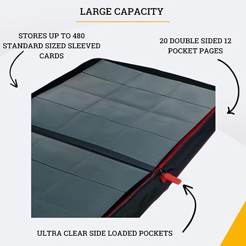 Miniatura 3 de Card Guardian - Carpeta prémium de 12 bolsillos con cremallera para 480 tarjetas coleccionables TCG (rojo) Carpeta perfecta para tarjetas Yugioh