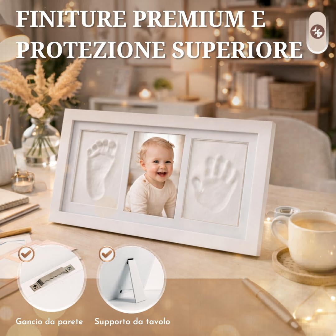 kit Impronte mani e piedi Neonato, Impronta Bambino, Cornice Impronte Digitali, Regalo Neonato, Battesimo, Bambino, Nascita. Argilla Antigrietta e Vetro Acrilico, Impronta Cane.