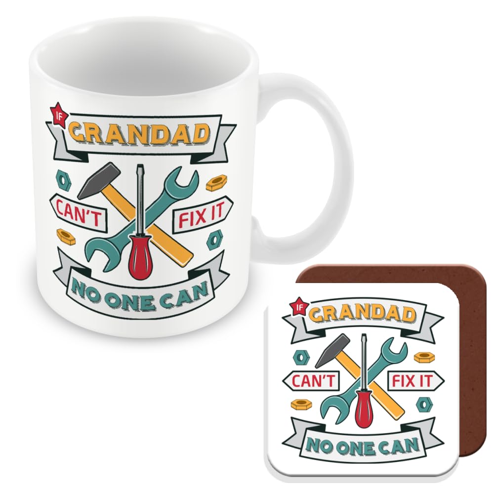 MUGGZ Grandad Gift Mug & Coaster -Fix It - Giftset - Made in The UK