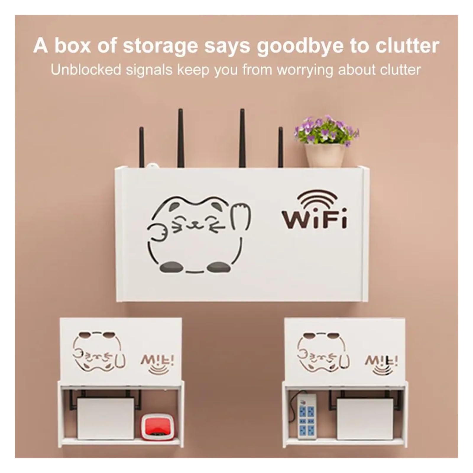WiFi-Router-Aufbewahrungsbox, Wandhalterung, Holz-Router-Regal, Organizer, Steckdosenleiste, Kabelmanagement, Versteckregal for Modem, Kabelrouter Router Box Wandhalterung(Color 2)