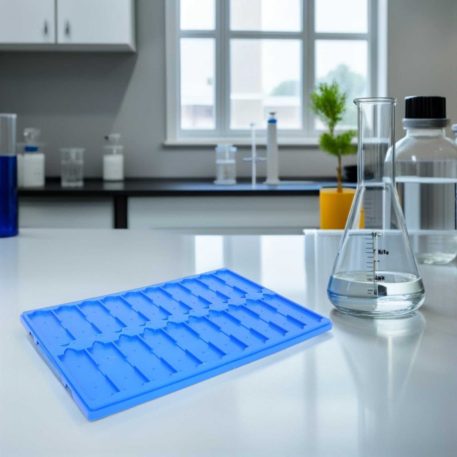 2 Pezzi Vassoio Asciugatura per Vetrini da Microscopio in Plastica Blu Design Multifessura per Asciugatura Simultanea e Fissaggio Sicuro in Osservazioni Cellulari