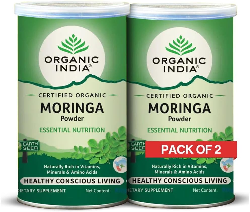 A TATA Product - Organic India Moringa Powder - 100g (Pack of 2), Essential Nutrition Superfood, Helps Naturally Boost Energy Levels, Improves Stamina & Vitality, Rich In Vitamins & Minerals
