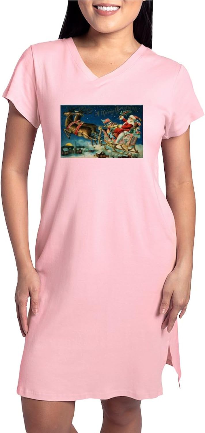 CafePress Vintage Santa Sleigh Women's Nightshirt, Soft Long Pajama Shirt, Cotton PJs/Pyjamas