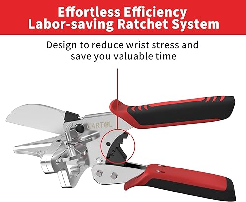 Miniatura 6 de GARTOL Tijeras de inglete de trinquete para corte angular, corte multiángulo de 45-135 grados para madera blanda, PVC, MDF (HD-3100-S, Classic, 1,