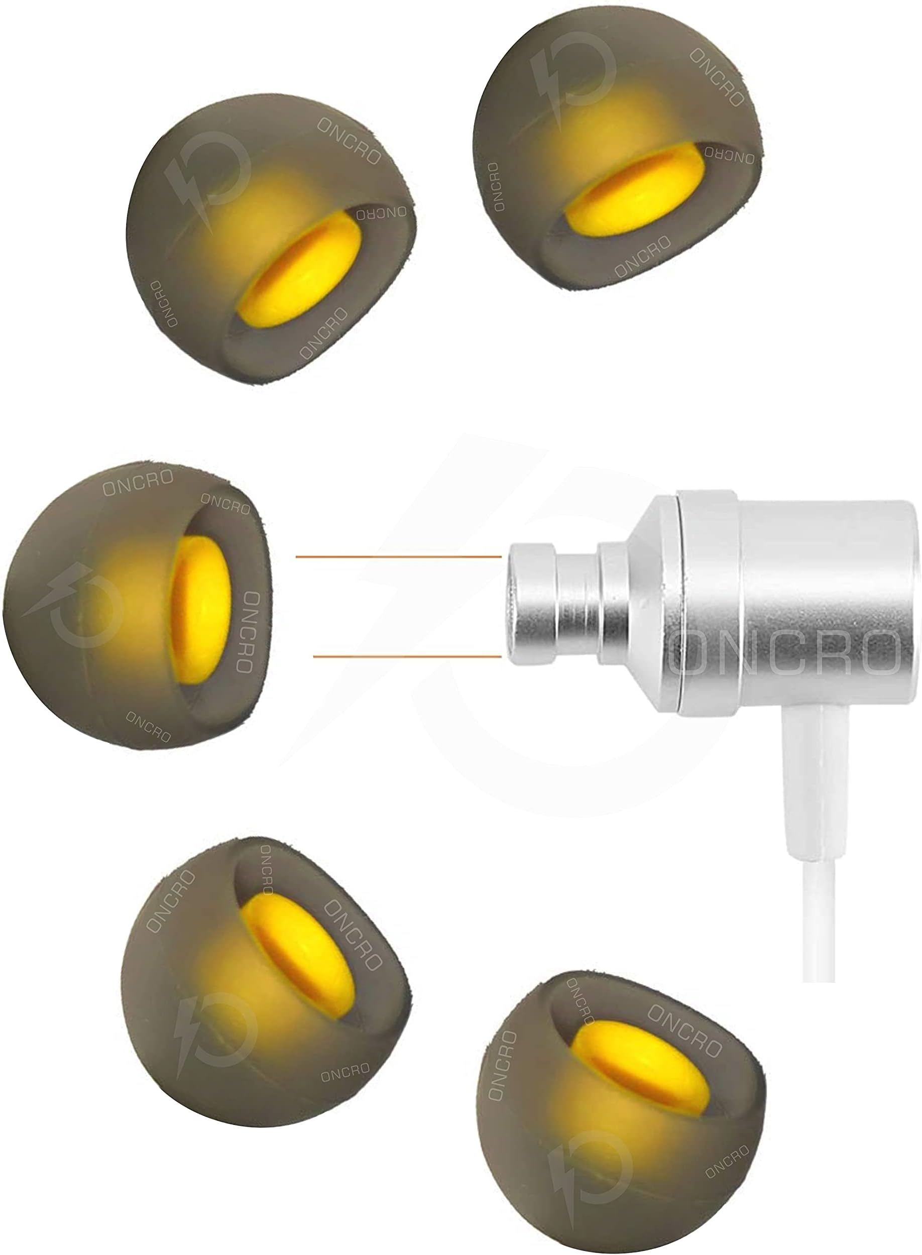 Grey Yellow Ear Buds Pads Tips 12 pcs (6 Pairs) Universal Silicone Rubber Earbuds, Eartips, Earpads, Earplugs, Real me Sports Looks for Headphone Headset Earphones & Bluetooth Medium Size
