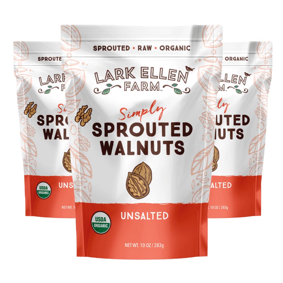 Lark Ellen Farm Unsalted Nuts Healthy Snack Raw Sprouted, Ketogenic, USDA Certified Organic, Gluten Free, Vegan, Individual Whole Nuts (10 Oz, 3 Pack)