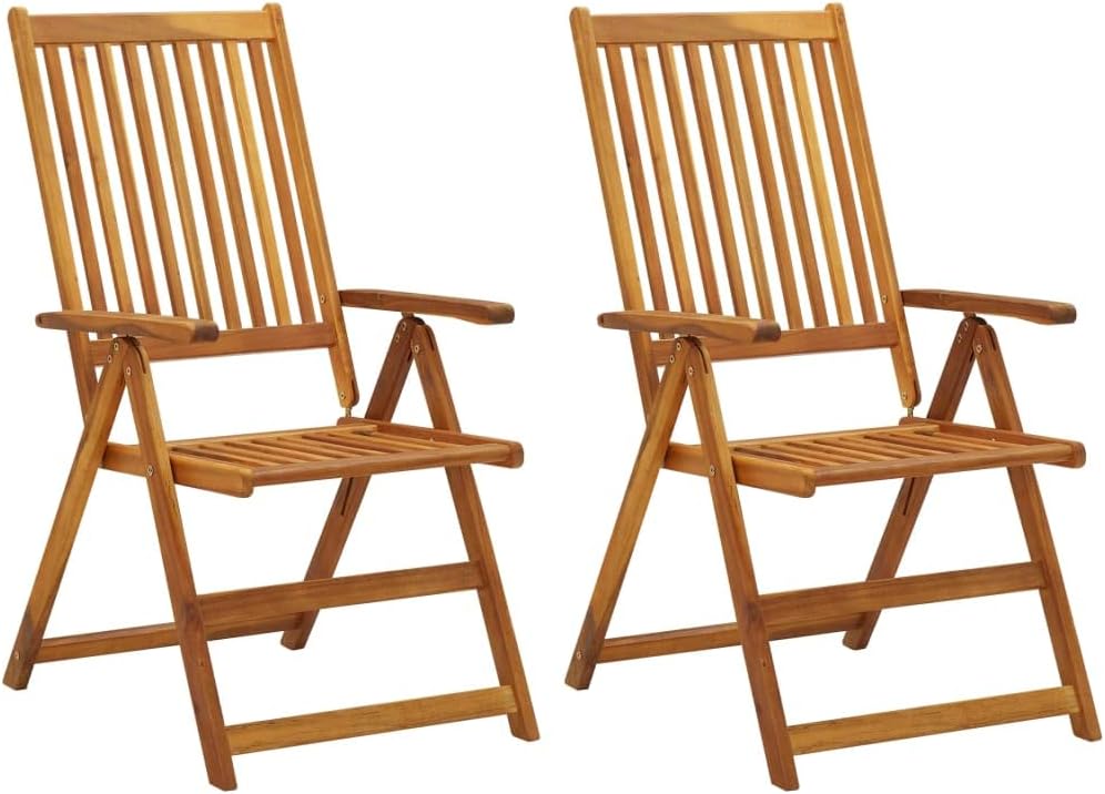 Patio Reclining Chairs,Patio Lounge Chairs,Outdoor Furniture,5 Reclining Positions,Weather-Resistant,Easy to Maintain,for Terrace, Beach, Lawn,2 pcs Solid Acacia Wood