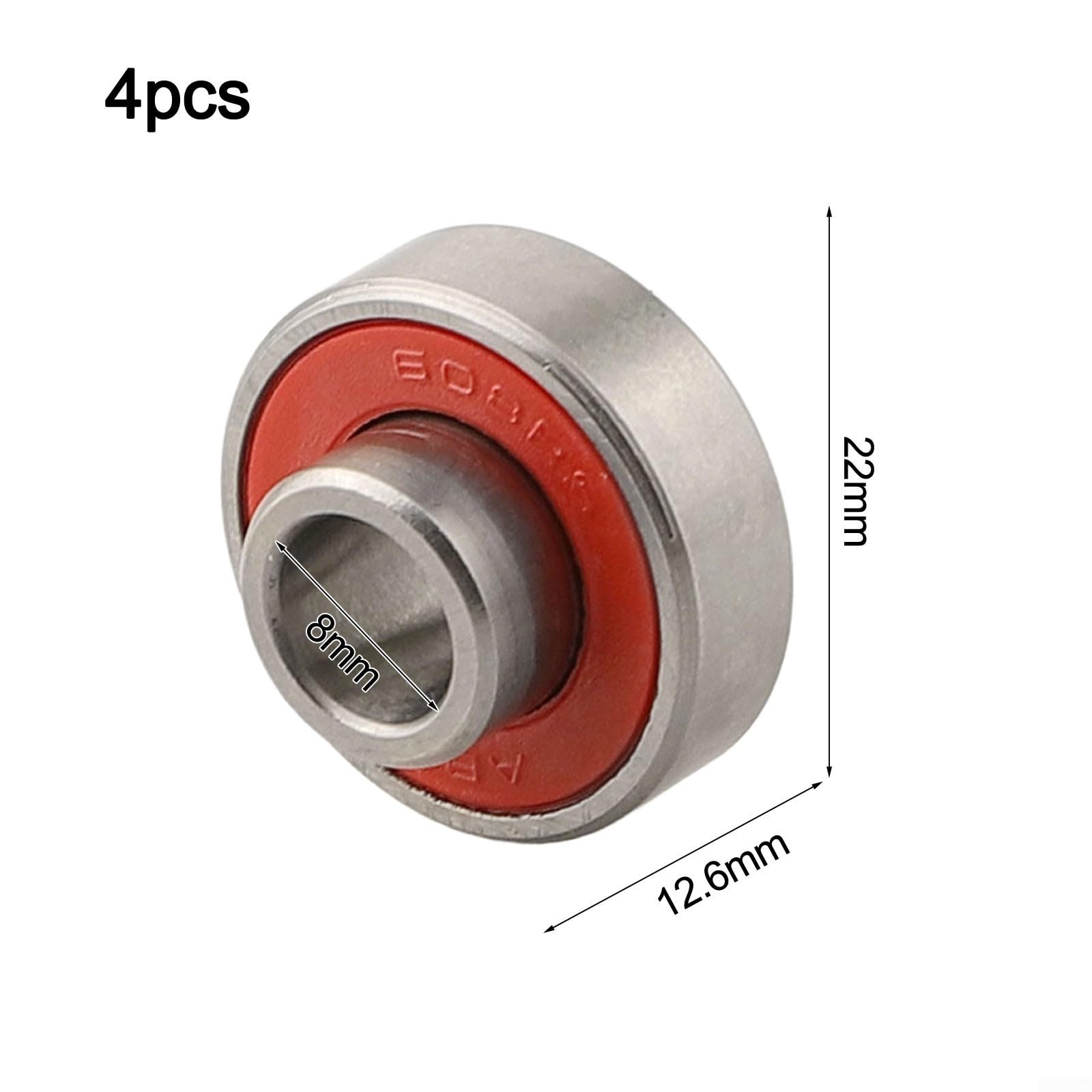 608-2RS - Cuscinetto a sfera a fila singola, 8 x 22 x 12,6 mm, con guarnizioni in gomma per resistenza agli agenti contaminanti, per skateboard, longboard, scooter, dispositivi fidget spinner (rosso