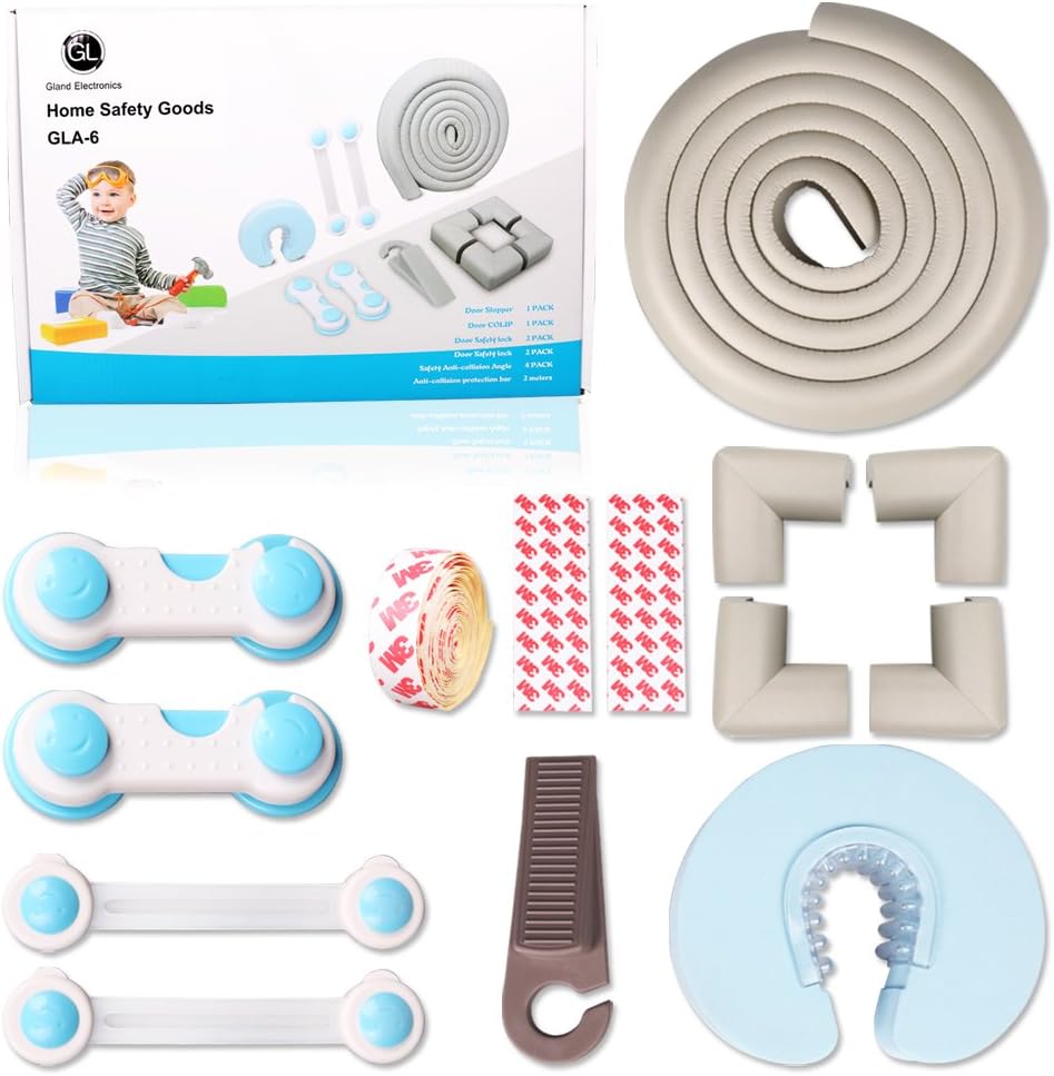 Baby Proofing Kit,Cabinet Locks,Safety Locks for Kids,Flexible Strap,Safety Locks, Corner Protectors,Door Stoppers,Edge and Corner Guards