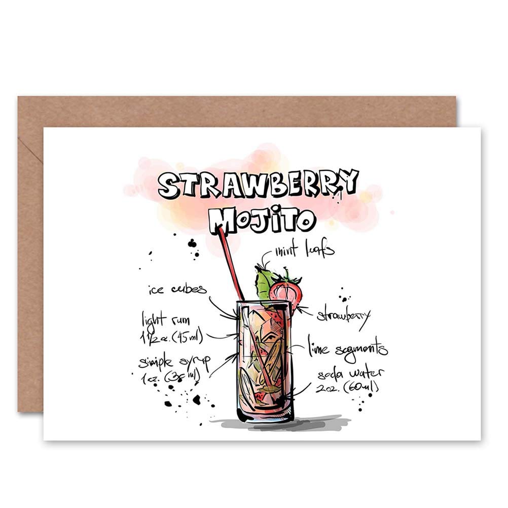 Wee Blue Coo STRAWBERRY MOJITO COCKTAIL DRINK BLANK GREETINGS BIRTHDAY CARD ART