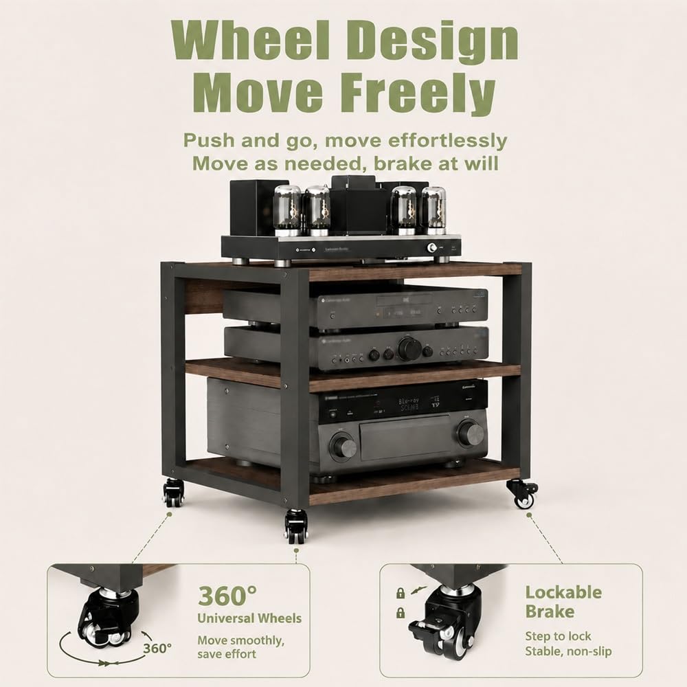 Generico Rack Multimediale AV Mobile, Mobiletto Porta Componenti Aperto HiFi A 2 3 4 Ripiani, Mobile Stereo HiFi Con Ripiani Regolabili, Altoparlanti Rack(55x40x48.5cm/21.7x15.8x19in)
