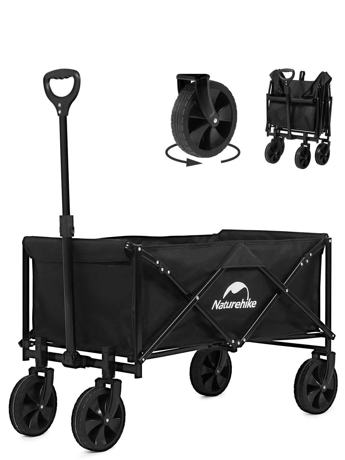 NaturehikeCollapsible Beach Wagon with Big Wheels, 300LBS Utility Foldable Grocery Cart on Wheel Heavy Duty with Adjustable Handle, Portable Folding Wagon Cart with Wheel for Camping/Garden/Shopping