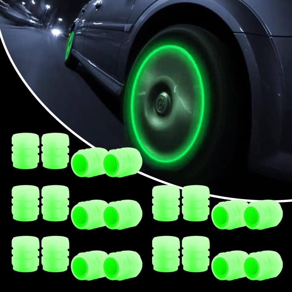 HONGDOUBAO 20Pcs Fluorescent Tyre Valve Caps Suitable for Seat Ateca/Skoda Kodiaq/Skoda Karoq 2016-2024, Luminous Glow-in-the-Dark Dustproof Valve Covers Waterproof ABS Plastic