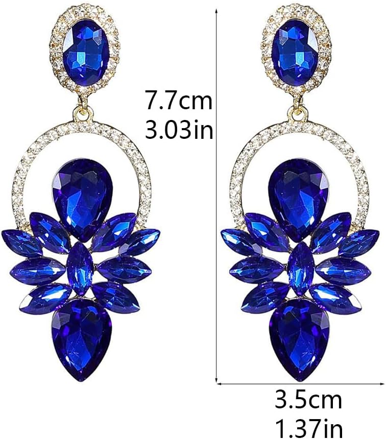 Chargances Vintage Royal Blue Rhinestone Statement Earrings Chic Crystal Teardrop Dangle Earrings for Wedding Women Brides - Image 6