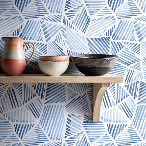 RUSPEPA Blue Geometric Peel and Stick Wallpaper, Watercolor Abstr...