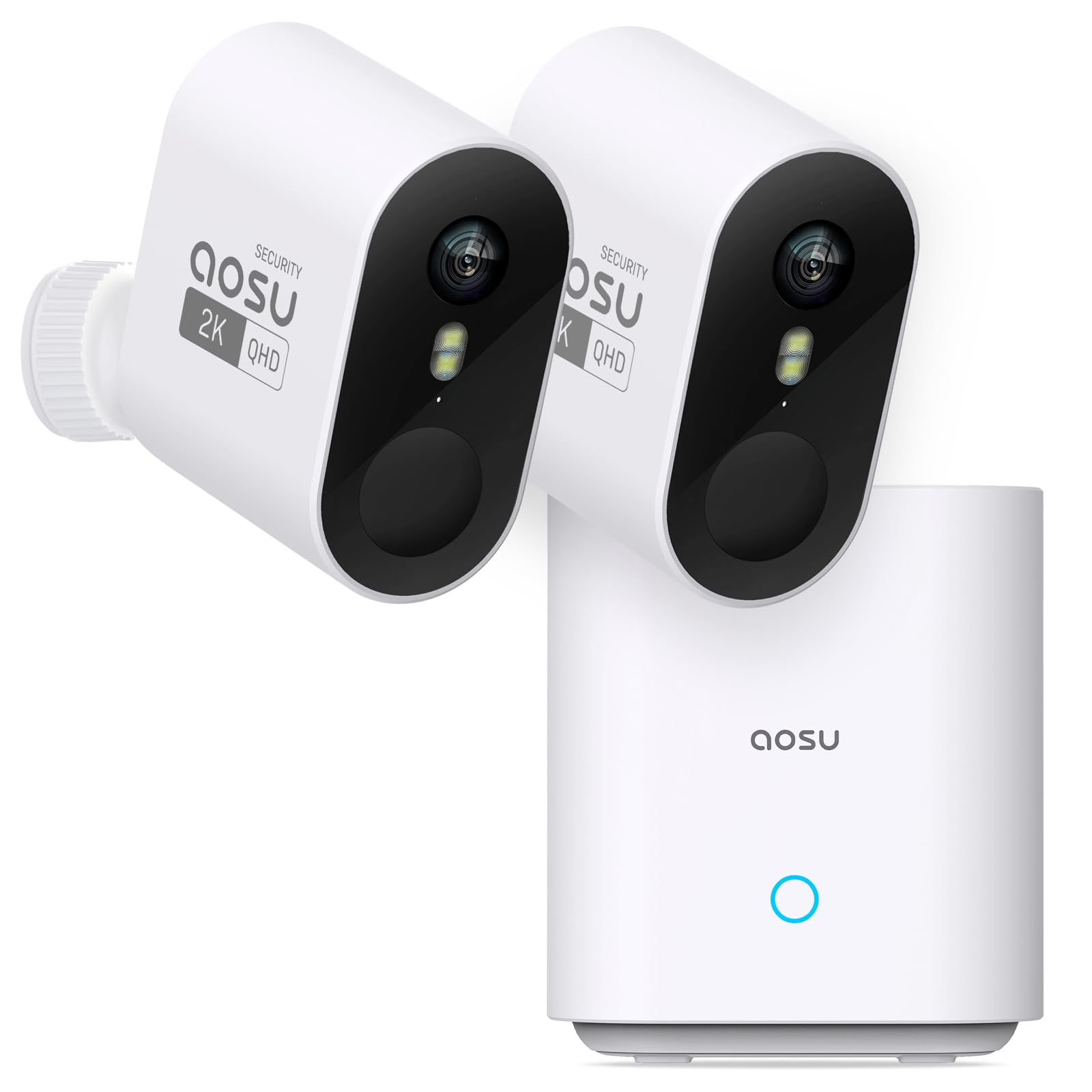 aosu 2K Caméra Surveillance WiFi Extérieure Intérieur sans Fil, Kit 2 Caméras avec aosuBase, sans Abonnement, Autonomie Jusqu’à 240 Jours, Audio Bidirectionnel Nuit en Couleur, Alerte Al Détection - 1